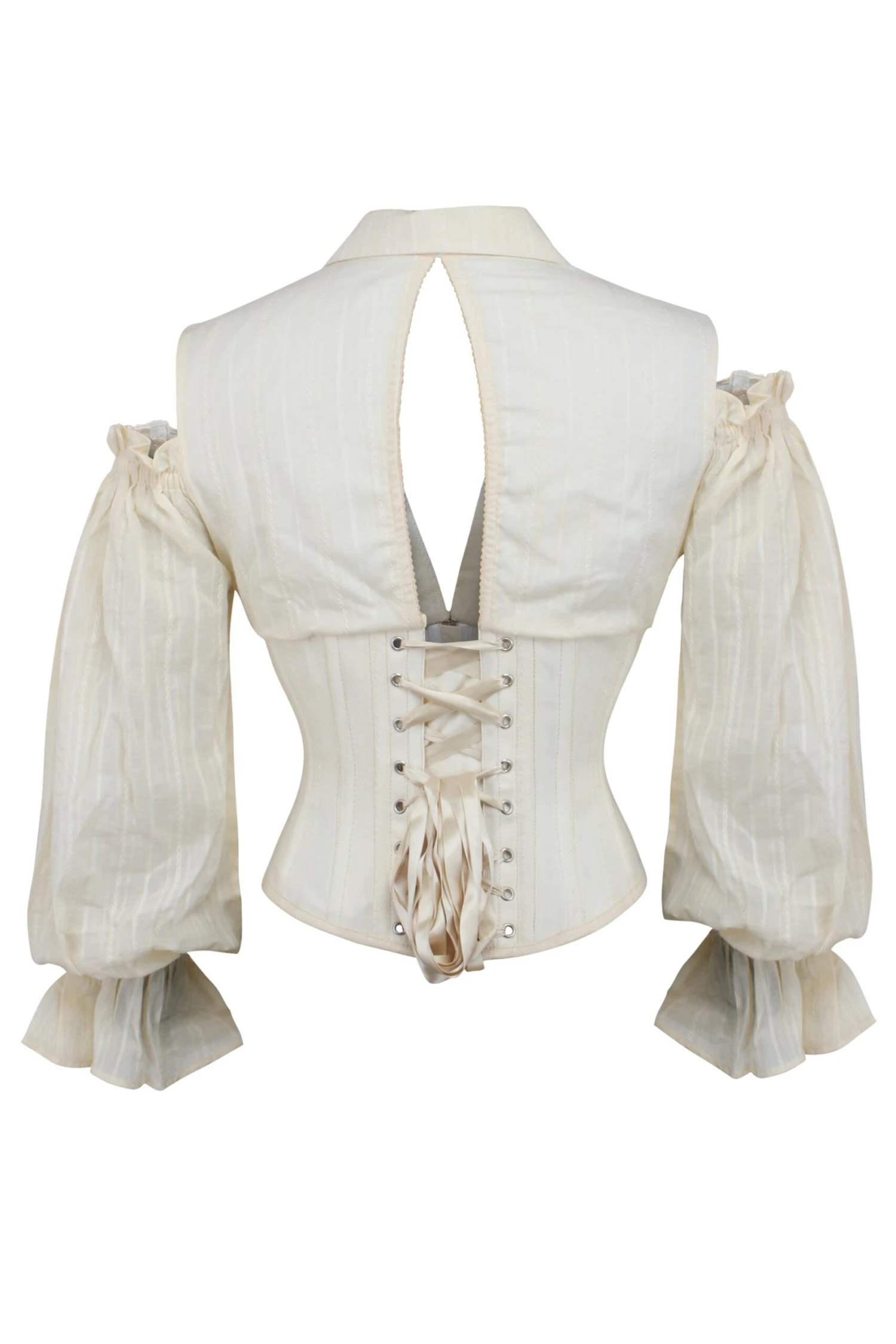 Ivory Corset Top With Front Zip And Long Sleeves 2 Ivory Corset Top With Front Zip And Long Sleeves - Image 2