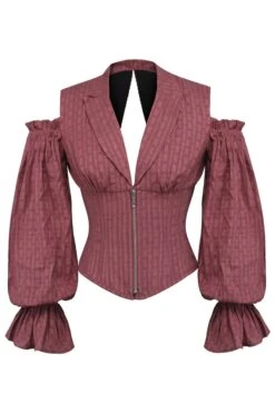 Terracotta Corset Top With Front Zip And Long Sleeves