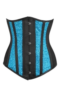 Longline Aqua Sequin And Mesh Panel Underbust