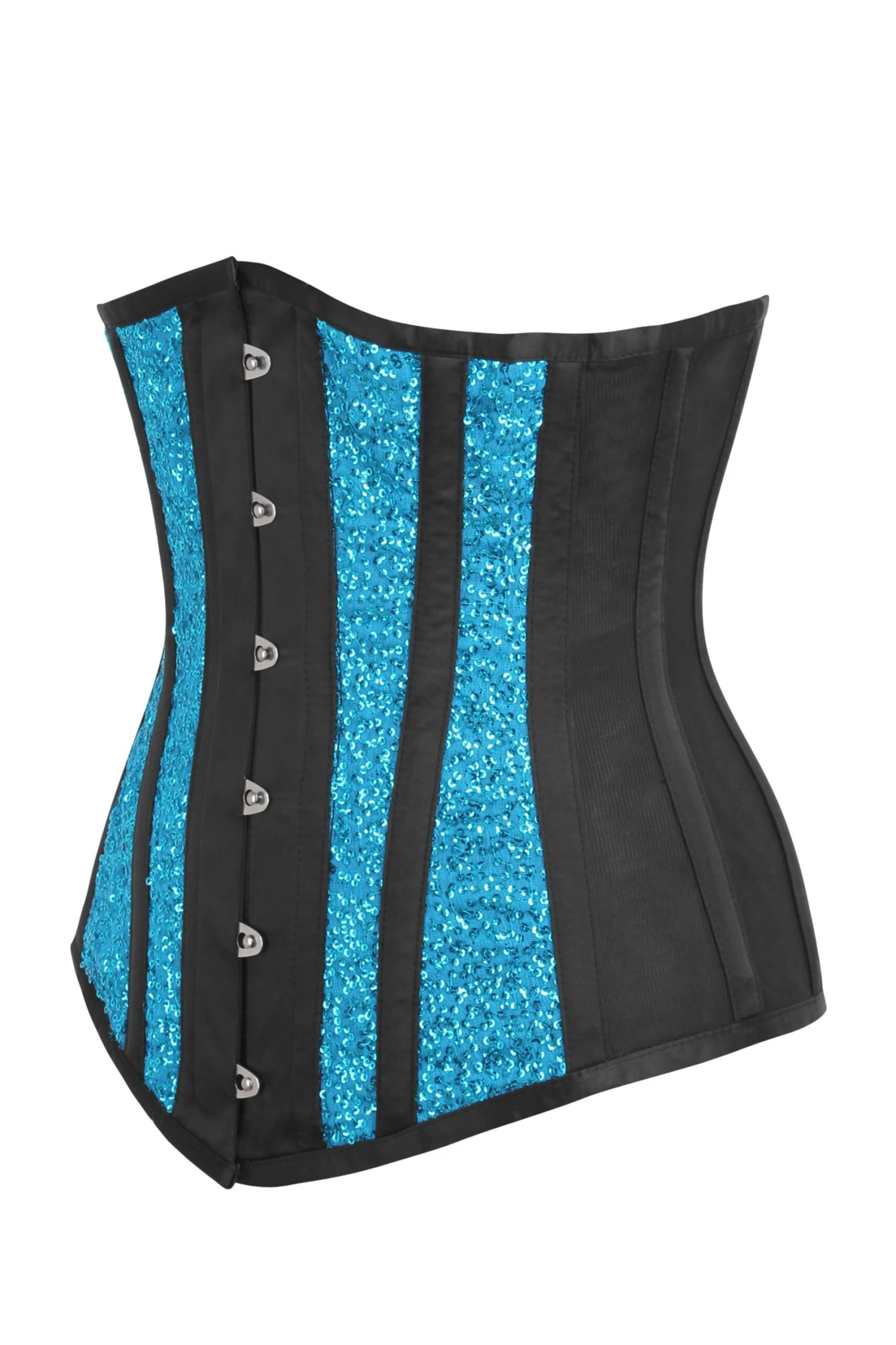 Longline Aqua Sequin And Mesh Panel Underbust 3 Longline Aqua Sequin And Mesh Panel Underbust - Image 3