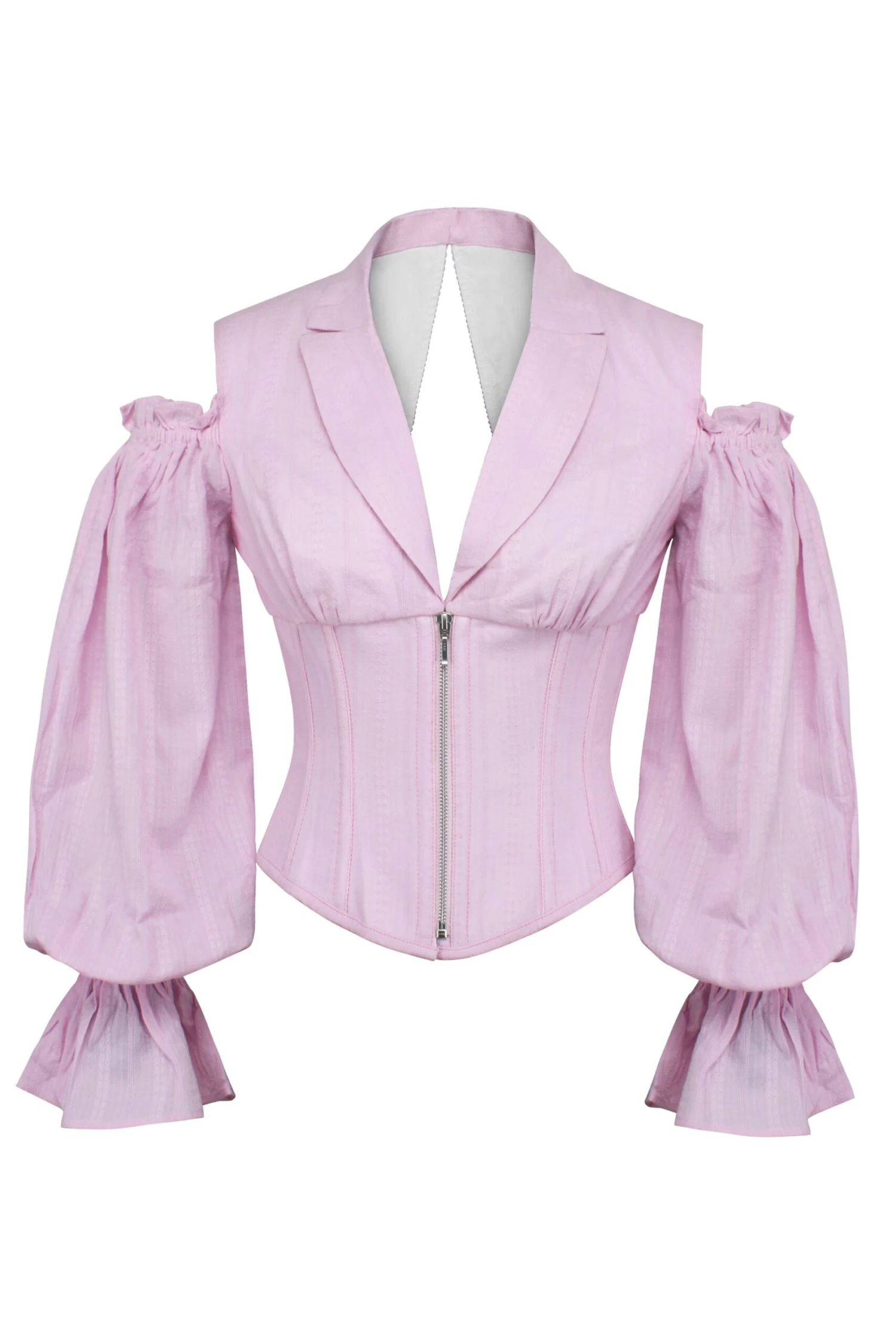 Pale Pink Corset Top With Front Zip And Long Sleeves 1 Pale Pink Corset Top With Front Zip And Long Sleeves