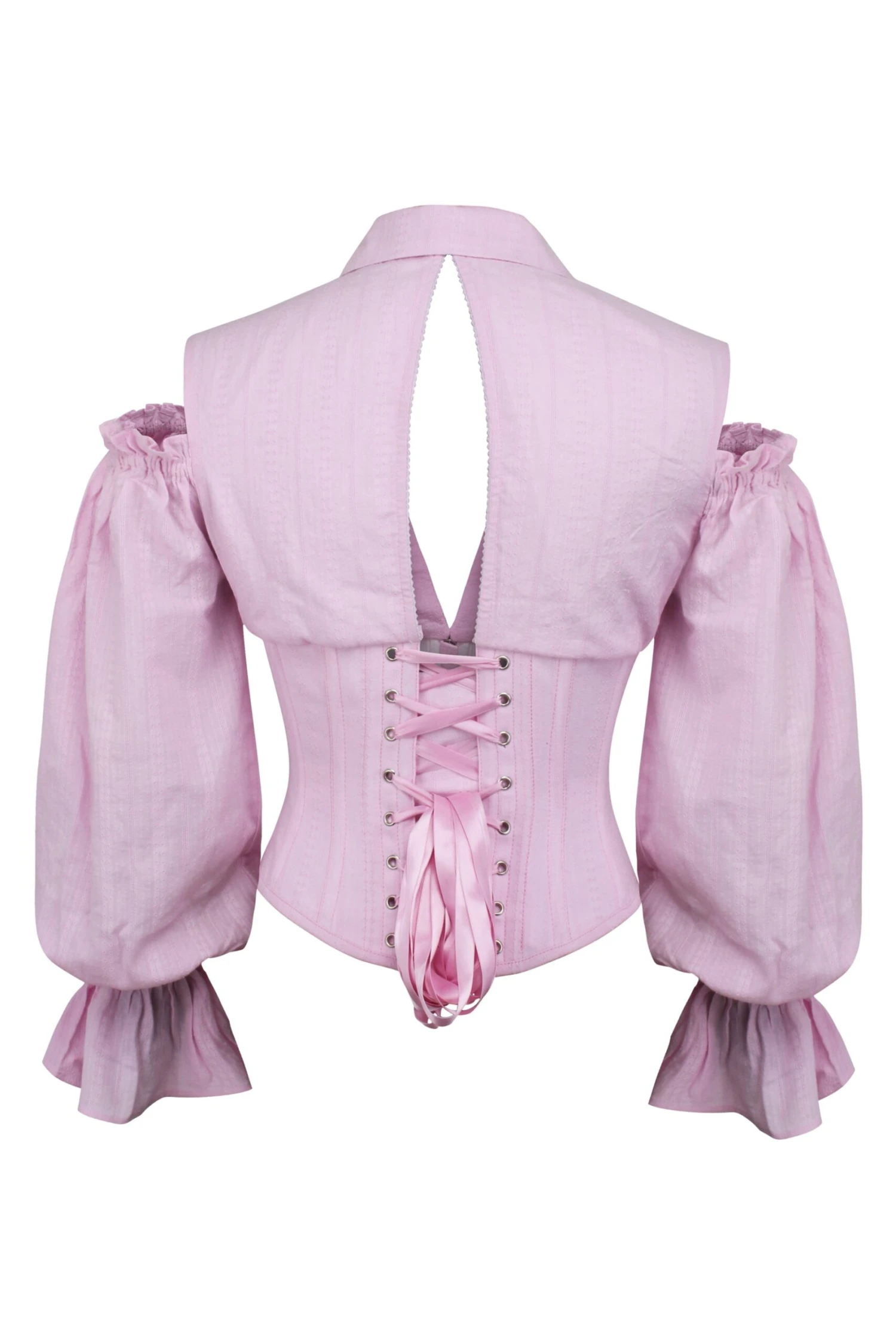 Pale Pink Corset Top With Front Zip And Long Sleeves 2 Pale Pink Corset Top With Front Zip And Long Sleeves - Image 2