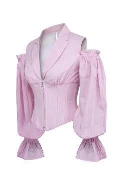 Pale Pink Corset Top With Front Zip And Long Sleeves 5 Pale Pink Corset Top With Front Zip And Long Sleeves -Corset Story BC 0693