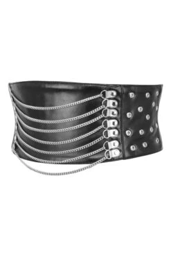 Matt Black PVC Corset Inspired Belt With Chains -Corset Story BC 21923