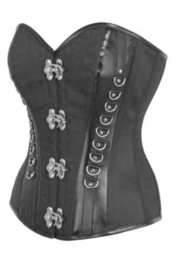 Black Brocade Overbust Corset With PVC Trims And Metal Loop Features -Corset Story BC 21963