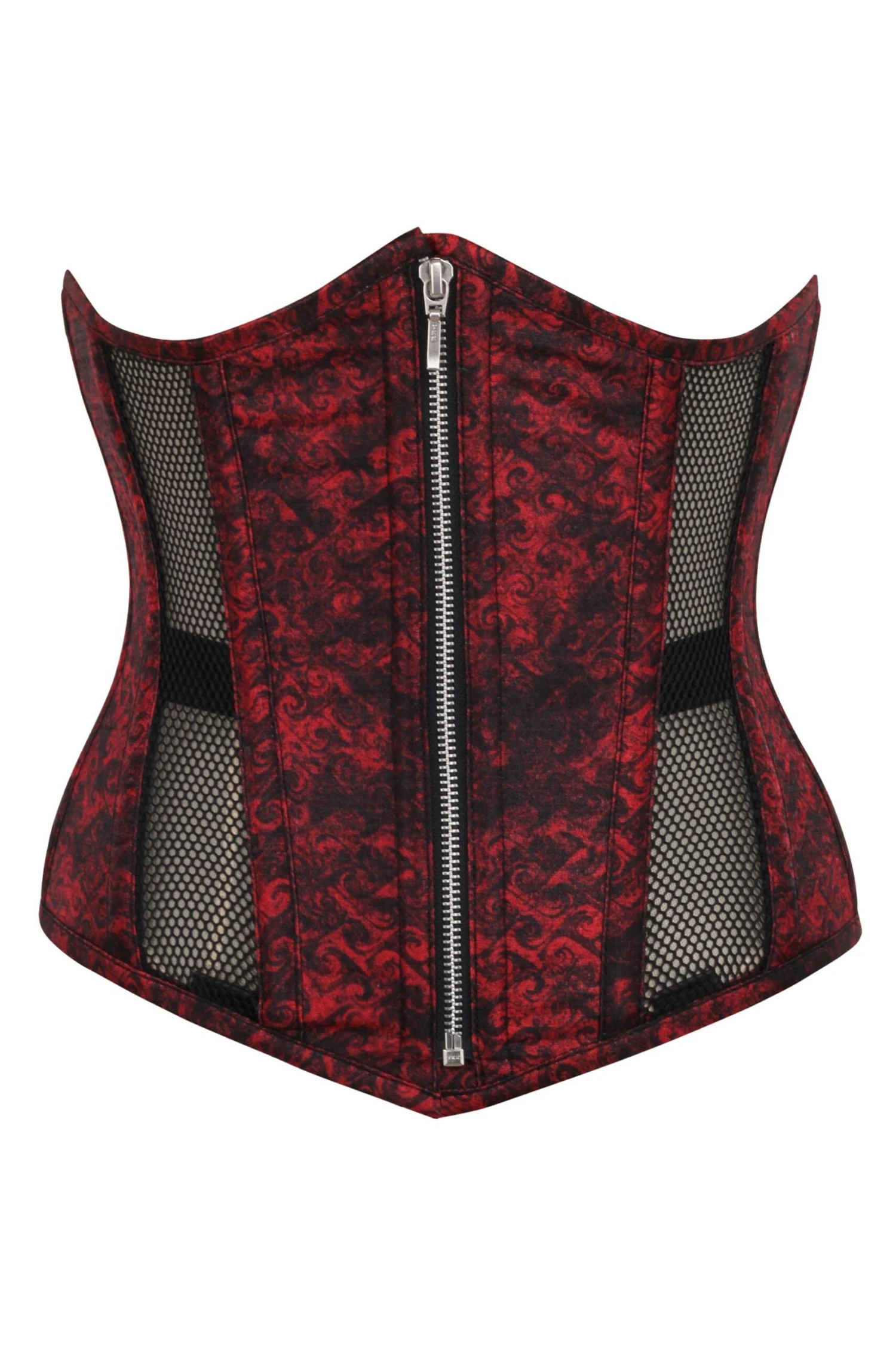 Gothic Mesh Panelled Zip Front Underbust Corset 1 Gothic Mesh Panelled Zip Front Underbust Corset