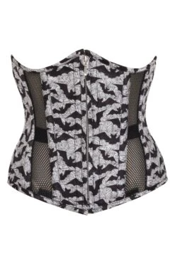 Gothic Mesh Panelled Corset With Bat Print