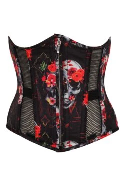 Gothic Mesh Panelled Corset With Skull Print