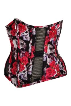 Gothic Mesh Panelled Corset With Skull And Flower Print -Corset Story BC 22493