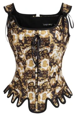 Historically Inspired Black And Gold Corset With Roman-Italian Style Print