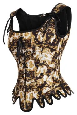 Historically Inspired Black And Gold Corset With Roman-Italian Style Print -Corset Story BC 22623
