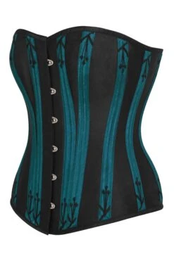 Black And Teal Overbust Corset With Flossing -Corset Story BC 22712