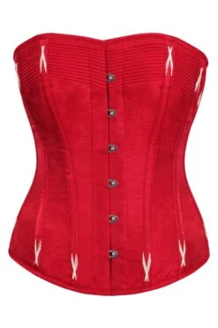 Lipstick Red Overbust Corset With White Flossing
