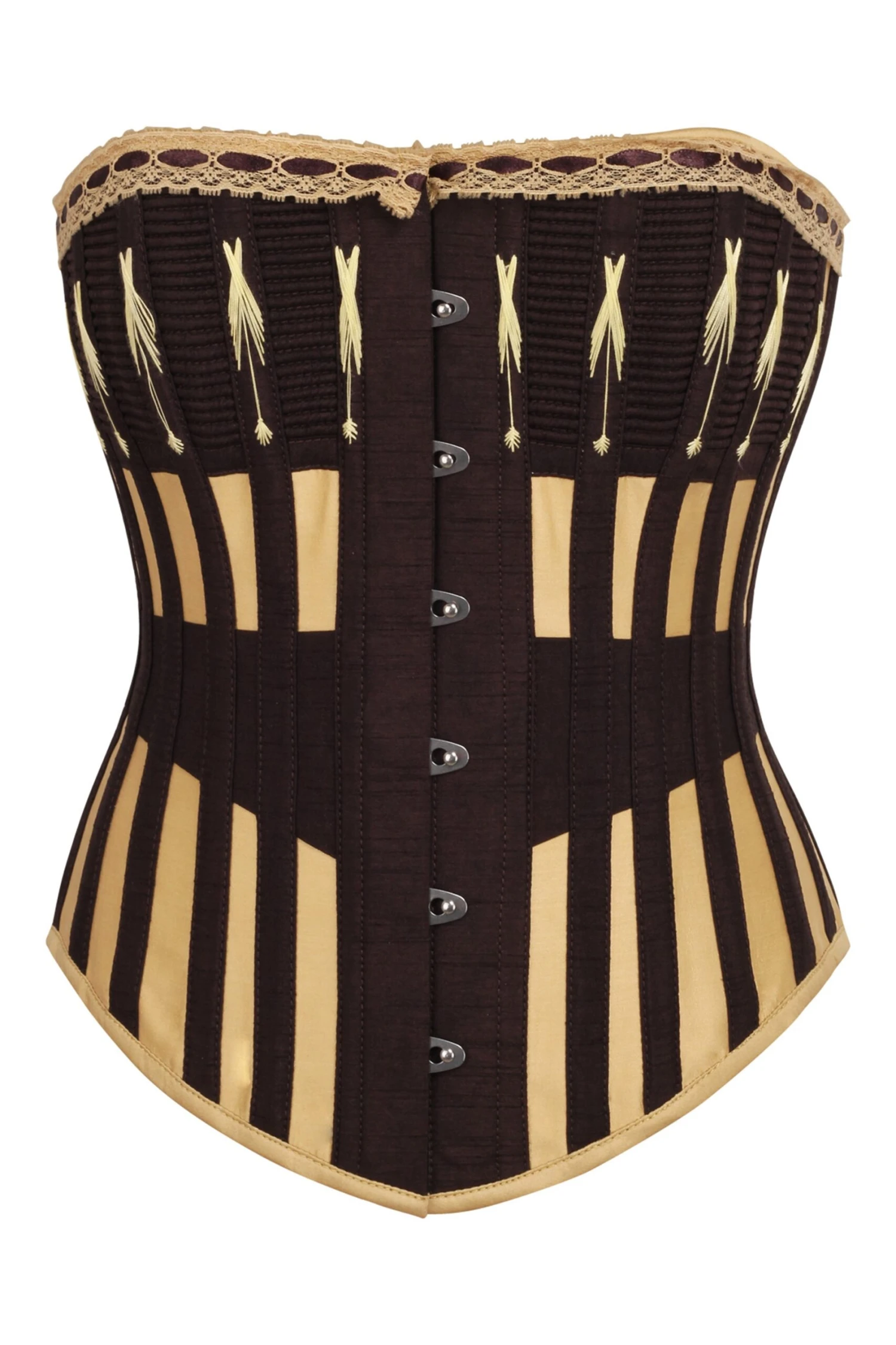 Gold And Brown Overbust Corset With Flossing 1 Gold And Brown Overbust Corset With Flossing