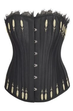Black Satin Overbust Corset With Lace And Flossing Finish