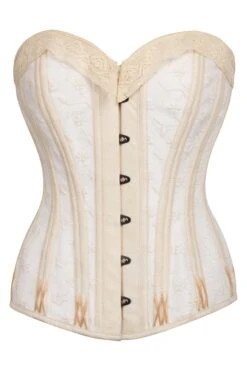 White And Gold Overbust Corset With Lace And Flossing Finish