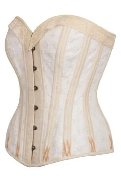 White And Gold Overbust Corset With Lace And Flossing Finish -Corset Story BC 22763