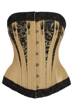 Black And Gold Overbust Corset With Lace And Flossing