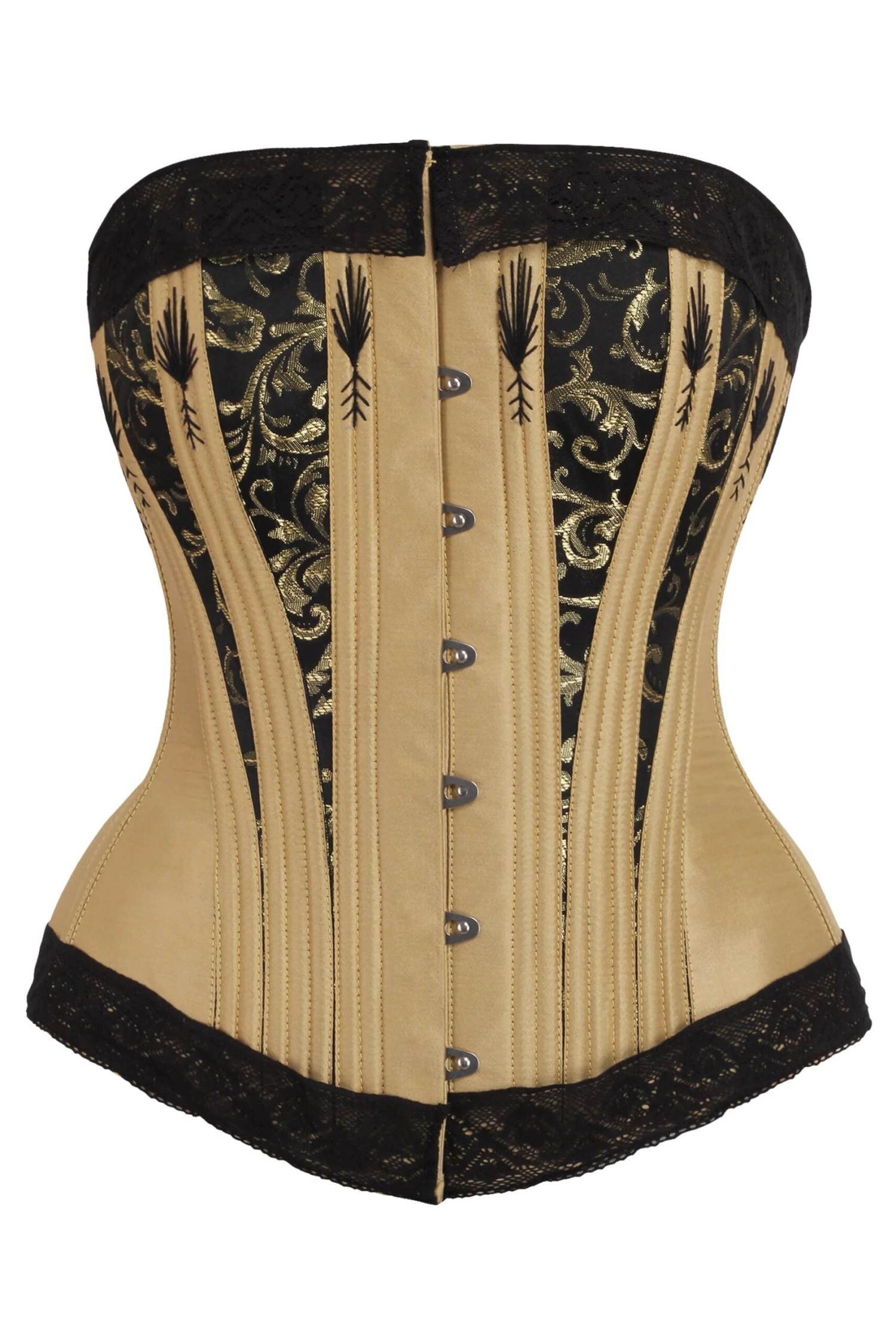 Black And Gold Overbust Corset With Lace And Flossing 1 Black And Gold Overbust Corset With Lace And Flossing