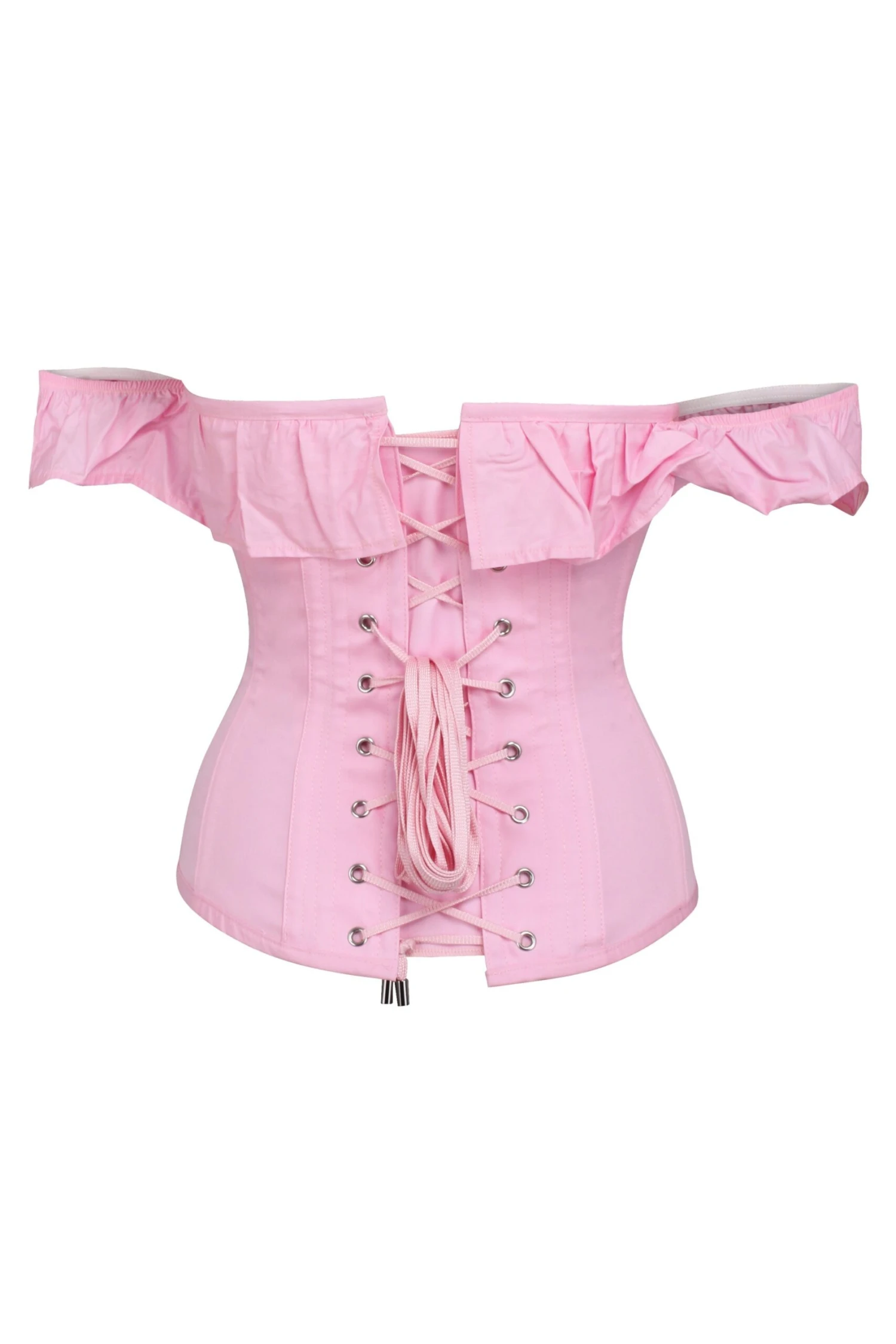 Pink Satin Vintage Inspired Straight Line Overbust With Off The Shoulder Collar 2 Pink Satin Vintage Inspired Straight Line Overbust With Off The Shoulder Collar - Image 2