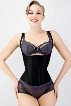 Corset Story Black Latex Underbust Corset With Adjustable Bra Straps -Corset Story CLST024 C c59da794 1ed0 414f bff3 033fc3f4e96f