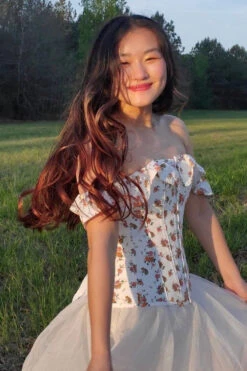 Corset Story Floral Vintage Inspired Straight Line Overbust With Off Shoulder Collar -Corset Story CSFT011 Customerpic June2021 11