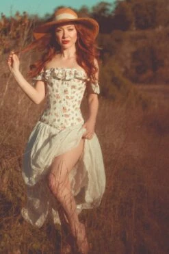 Corset Story Floral Vintage Inspired Straight Line Overbust With Off Shoulder Collar -Corset Story CSFT011 FANPIC 2