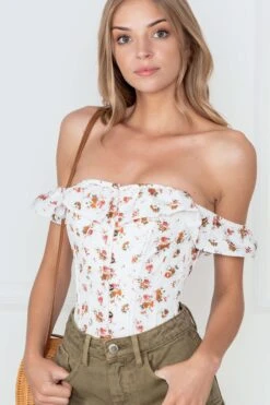 Corset Story Floral Vintage Inspired Straight Line Overbust With Off Shoulder Collar -Corset Story CSFT011 1 1