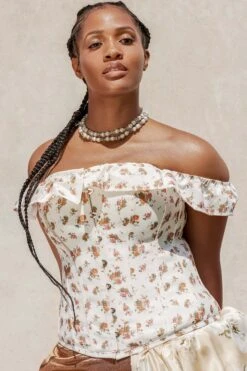 Corset Story Floral Vintage Inspired Straight Line Overbust With Off Shoulder Collar -Corset Story CSFT011 2