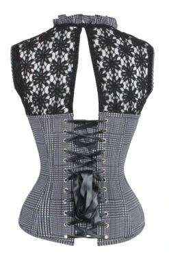 Houndstooth And Crochet Corset Top -Corset Story CSFT028 Back