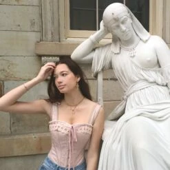 Luxurious Victorian Inspired Dusty Pink Overbust Angled Panels And Shoulder Straps 38 Luxurious Victorian Inspired Dusty Pink Overbust Angled Panels And Shoulder Straps -Corset Story CSFT037 Customerpic June2021 1