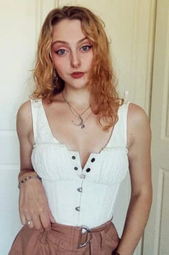 White Cotton Embroidery Anglaise Overbust With Gathered Bust 36 White Cotton Embroidery Anglaise Overbust With Gathered Bust -Corset Story CSFT052 Customerpic June2021 8