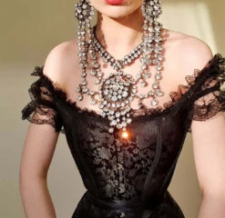 Black Brocade Overbust With Court Neck And Sleeves -Corset Story CSFT095 16thMarch 2021