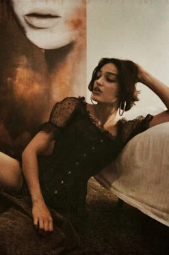 Black Brocade Overbust With Court Neck And Sleeves -Corset Story CSFT095 Customerpic June2021 1