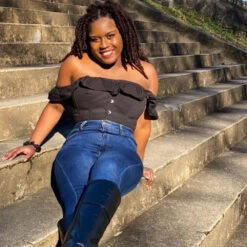 Black Cotton Straight Bustline Corset Top With Off The Shoulder Sleeves 39 Black Cotton Straight Bustline Corset Top With Off The Shoulder Sleeves -Corset Story CSFT102 Customerpic June2021 3