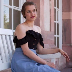 Black Cotton Straight Bustline Corset Top With Off The Shoulder Sleeves 38 Black Cotton Straight Bustline Corset Top With Off The Shoulder Sleeves -Corset Story CSFT102 Customerpic June2021 4 8d365ce2 789e 4a89 b7a5 91843af15367