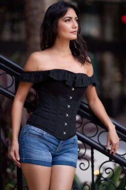 Black Cotton Straight Bustline Corset Top With Off The Shoulder Sleeves 32 Black Cotton Straight Bustline Corset Top With Off The Shoulder Sleeves -Corset Story CSFT102 July2020 website 11 0394bb48 3b5a 4ad2 b135 fab56023f814