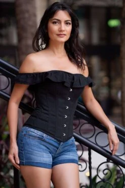 Black Cotton Straight Bustline Corset Top With Off The Shoulder Sleeves 25 Black Cotton Straight Bustline Corset Top With Off The Shoulder Sleeves -Corset Story CSFT102 July2020 website 12 9bc2bcd2 e0b9 4e9f 8628 fa9f27b7d019