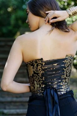 Black With Gold Brocade Pattern Longline Overbust With Hooks -Corset Story CSFT125 website 3 ae6c3982 e00f 4cf2 a16e fd9fa8a7dcae
