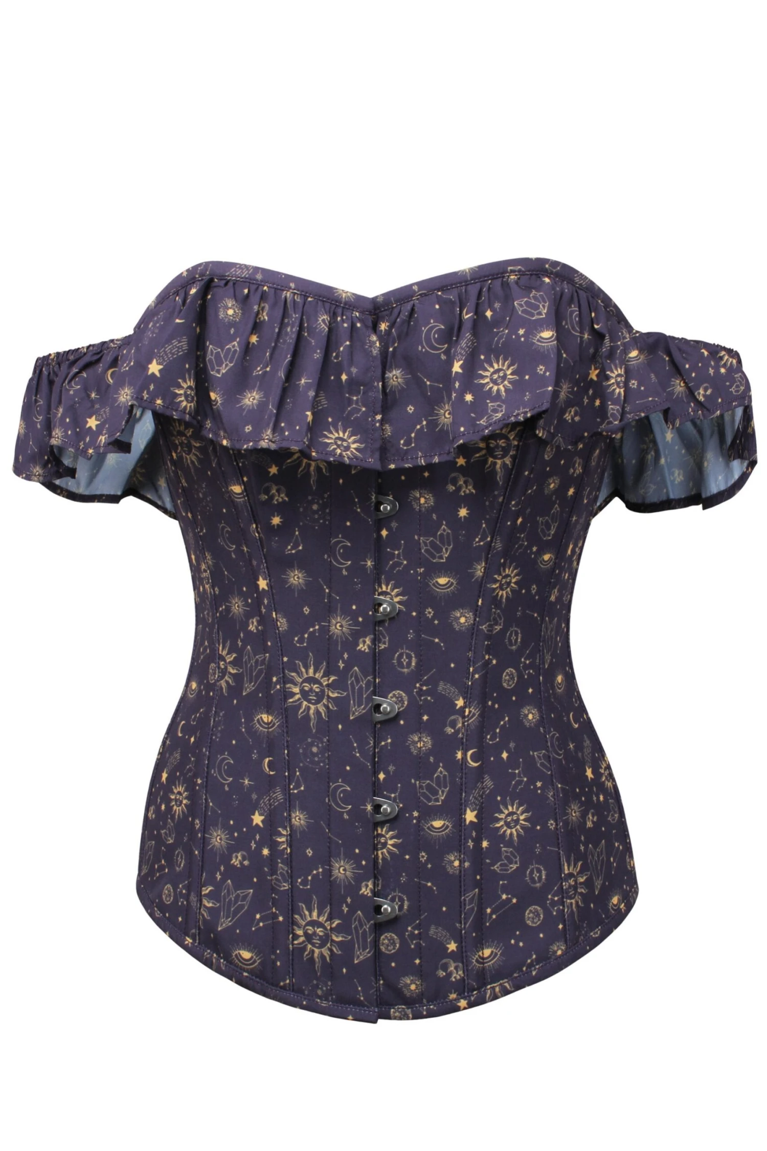 Mystic Galaxy Indigo And Gold Corset Top With Bardot Sleeve 3 Mystic Galaxy Indigo And Gold Corset Top With Bardot Sleeve - Image 3