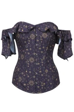 Mystic Galaxy Indigo And Gold Corset Top With Frilled Sleeve 5 Mystic Galaxy Indigo And Gold Corset Top With Frilled Sleeve -Corset Story CSFT1603