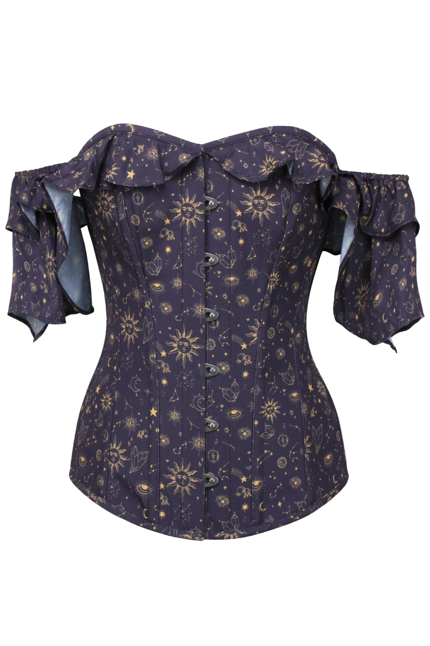 Mystic Galaxy Indigo And Gold Corset Top With Frilled Sleeve 3 Mystic Galaxy Indigo And Gold Corset Top With Frilled Sleeve - Image 3