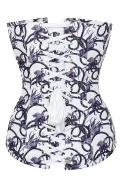 Charcoal Ink Octopus Print Longline Overbust Corset 5 Charcoal Ink Octopus Print Longline Overbust Corset -Corset Story CSFT1852