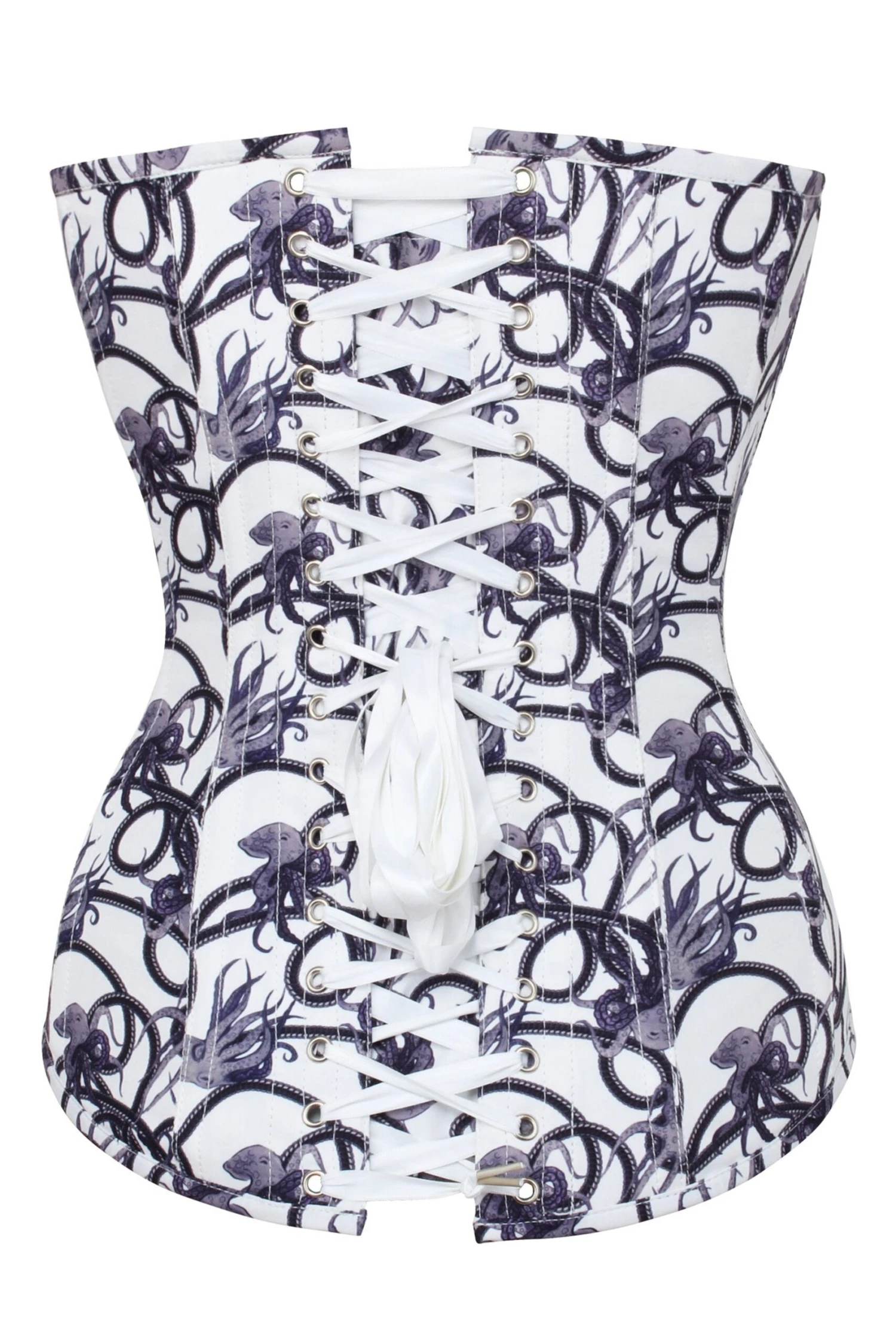 Charcoal Ink Octopus Print Longline Overbust Corset 3 Charcoal Ink Octopus Print Longline Overbust Corset - Image 3