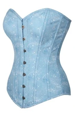 Baby Blue Astronomy Print Longline Overbust Corset