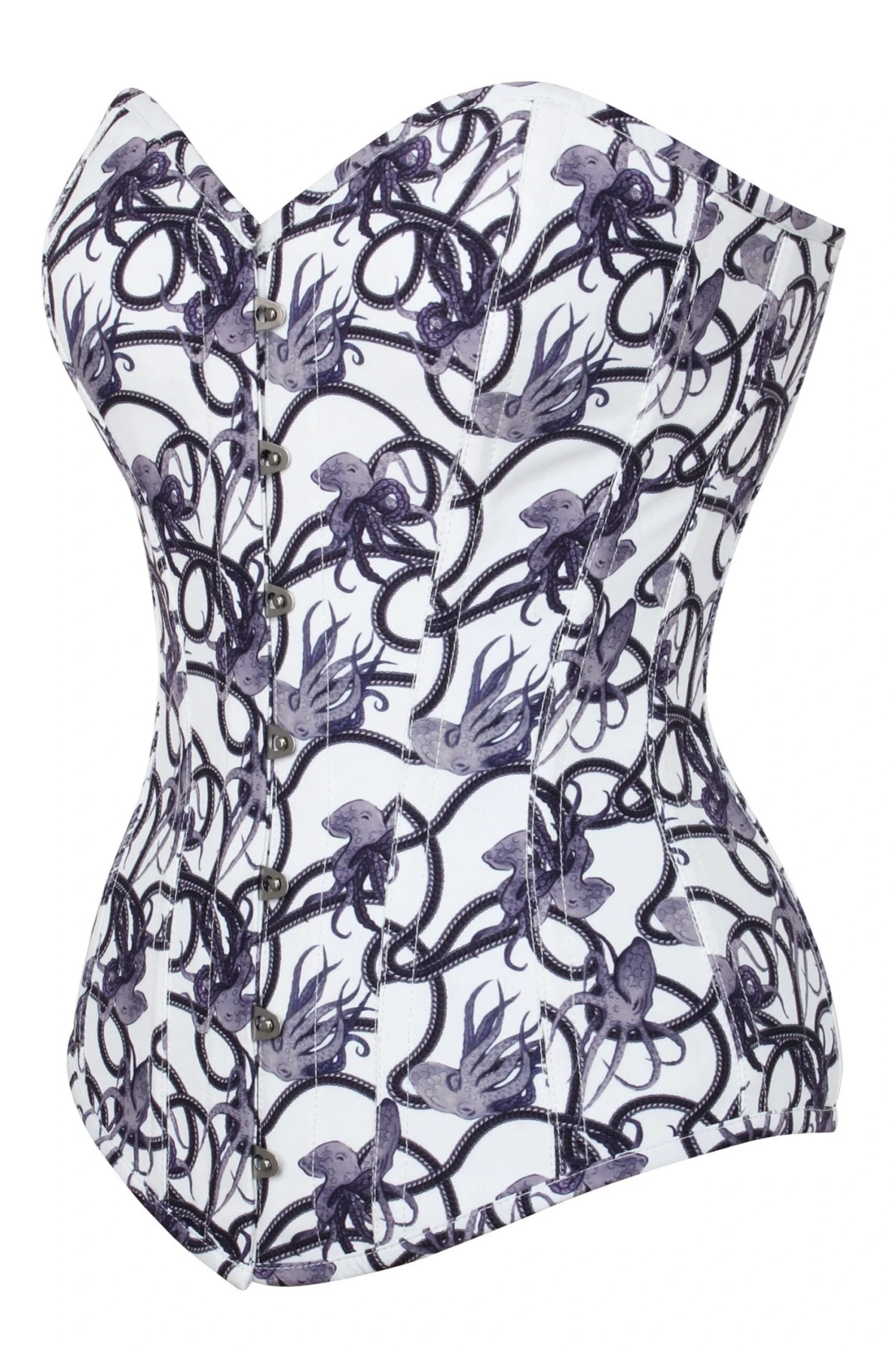 Charcoal Ink Octopus Print Longline Overbust Corset 2 Charcoal Ink Octopus Print Longline Overbust Corset - Image 2