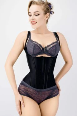 Corset Story Black Latex Underbust Corset With Adjustable Bra Straps