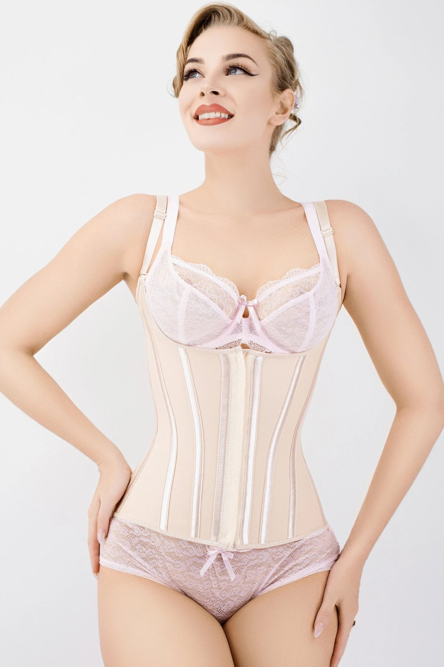 Corset Story Beige Latex Underbust Corset With Adjustable Bra Straps 1 Corset Story Beige Latex Underbust Corset With Adjustable Bra Straps
