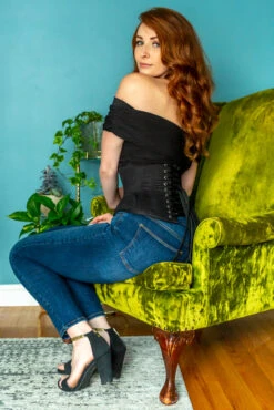 Underbust Waist Trainer In Black Cotton Twill -Curved Hem And Hip Panels -Corset Story Corset Story 177