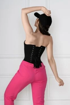 Black Cotton Twill Classic Overbust Waist Trainer With Hip Gores 13 Black Cotton Twill Classic Overbust Waist Trainer With Hip Gores -Corset Story EXP001 back close